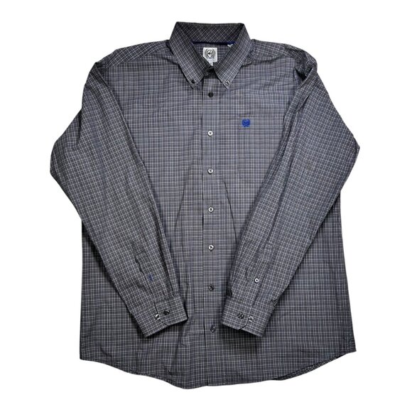Cinch Medium Men Gray Plaid Cotton Shirt Western Rodeo Work - Picture 1 of 6